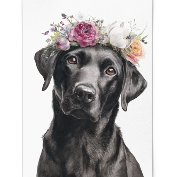 Watercolor Labrador Retriever with Flower Crown Portrait Wall Art Print Unframed - Picture 2 of 7
